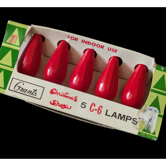 Grants Christmas Shop 5 C-6 Red Lamps Lightbulbs Holiday Japan Vintage AS IS - Picture 5 of 5